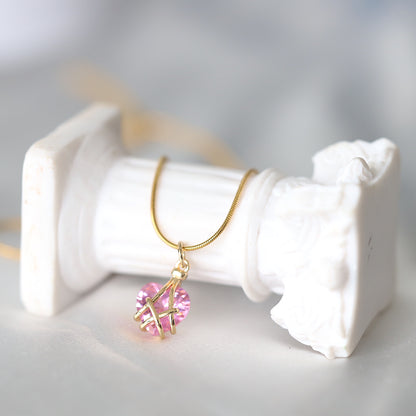 Pink Heart Gem Wired Necklace