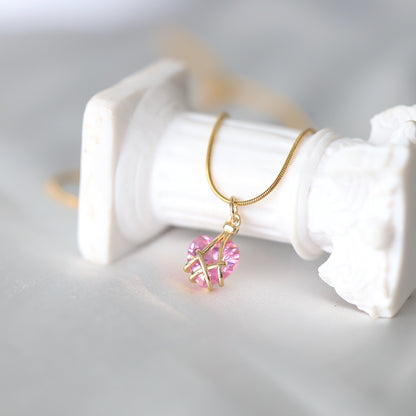 Pink Heart Gem Wired Necklace