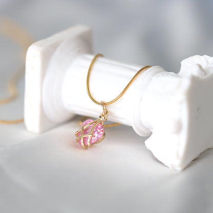 Pink Heart Gem Wired Necklace
