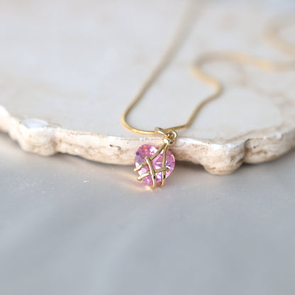 Pink Heart Gem Wired Necklace