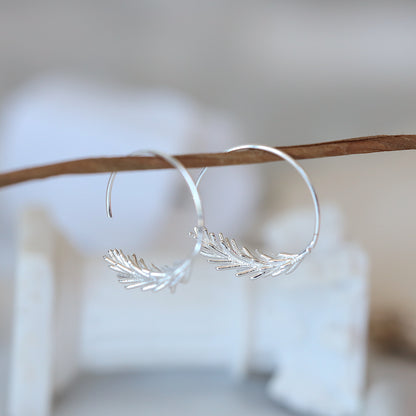 Silver Feather Hoop Earrings