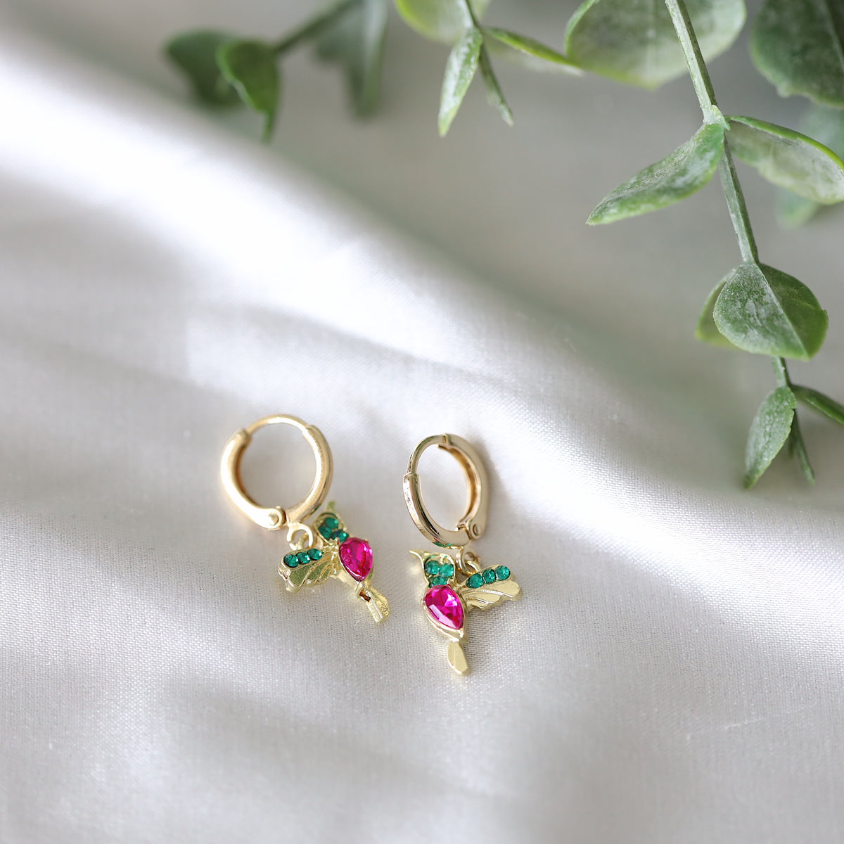 Hummingbird Hoop Huggie Earrings