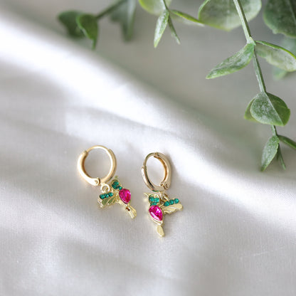 Hummingbird Hoop Huggie Earrings