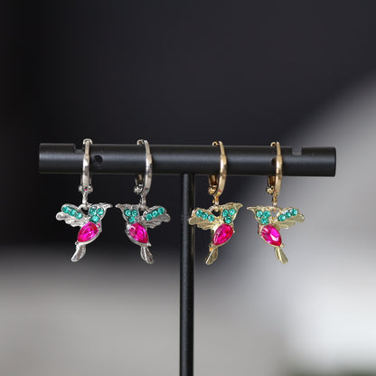 Hummingbird Hoop Huggie Earrings