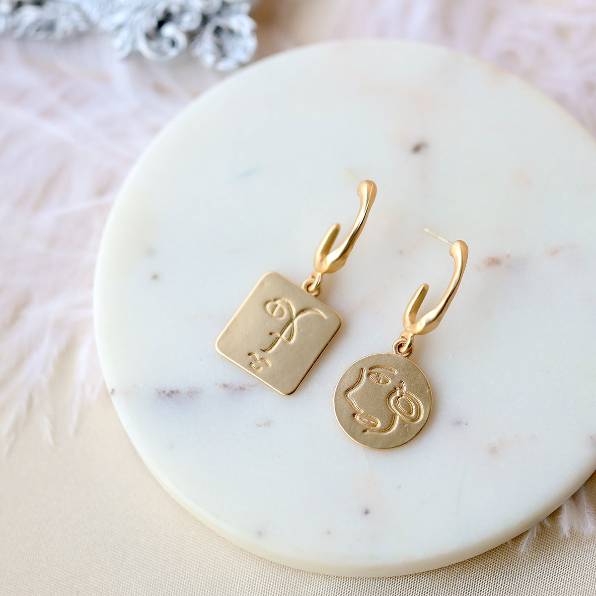 Gold Face Irregular Shaped Earrings