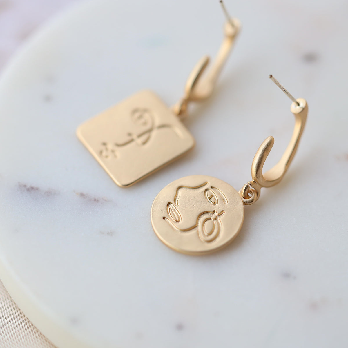 Gold Face Irregular Shaped Earrings