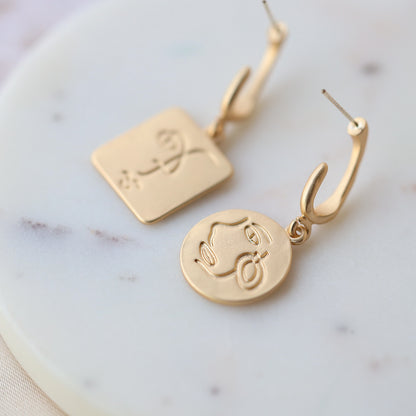 Gold Face Irregular Shaped Earrings