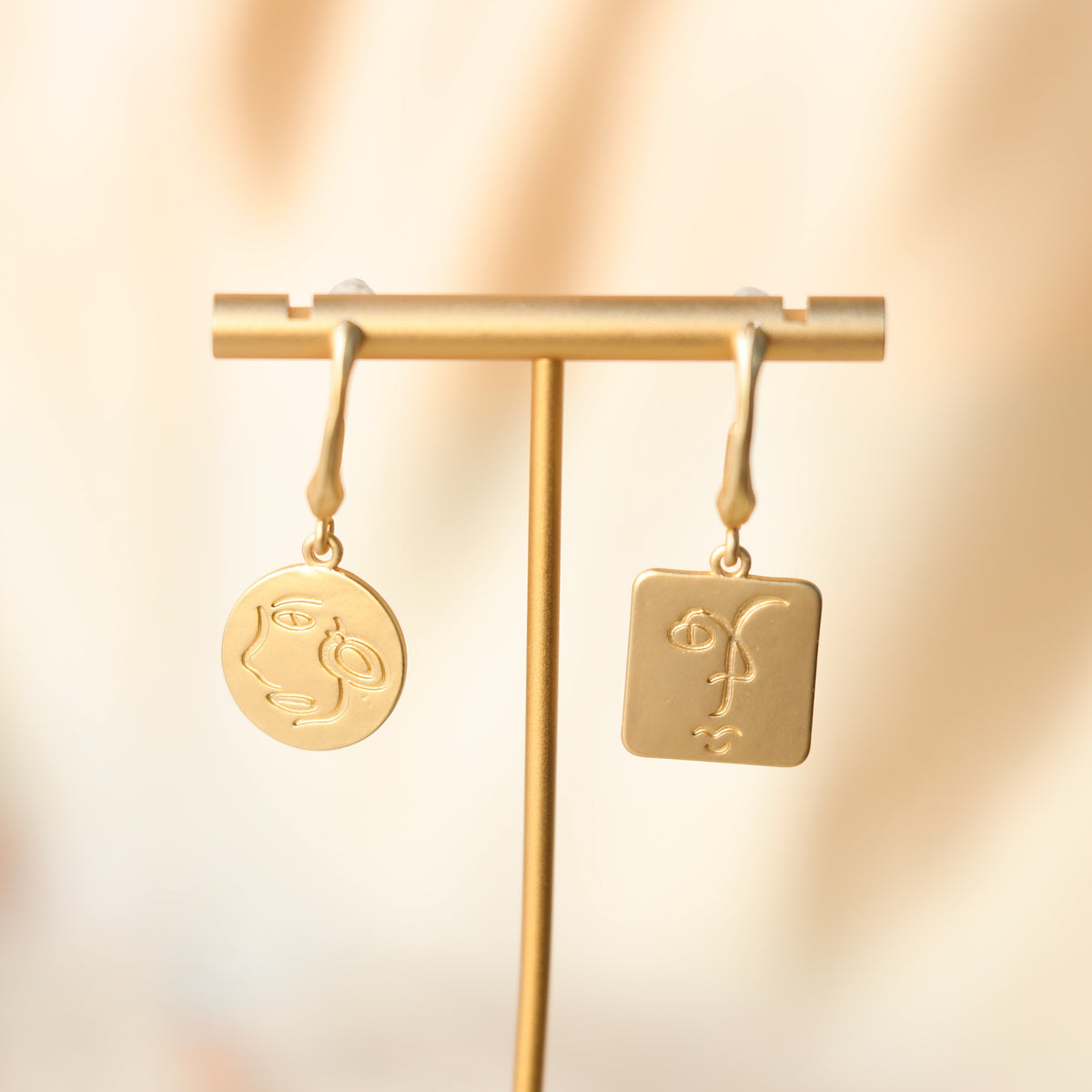 Gold Face Irregular Shaped Earrings