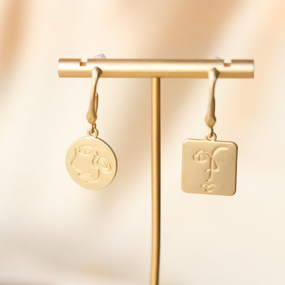 Gold Face Irregular Shaped Earrings