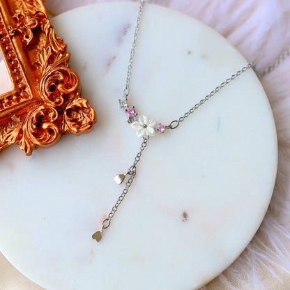 White Flower Dangle Necklace