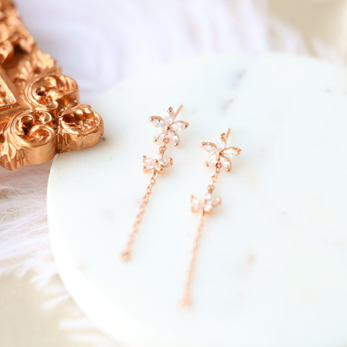 Double Flower Dangle Earrings