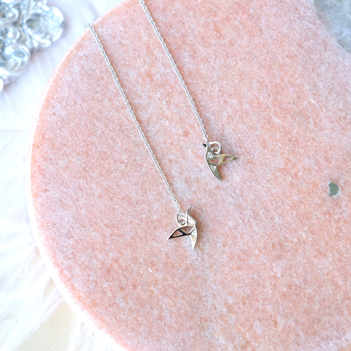Silver Origami Threader Earrings