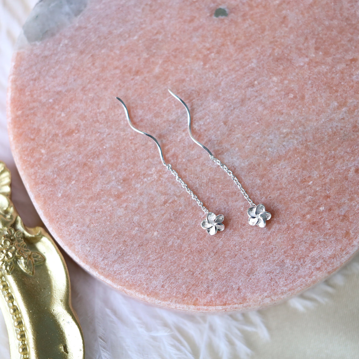 Silver Flower Twist Earrings