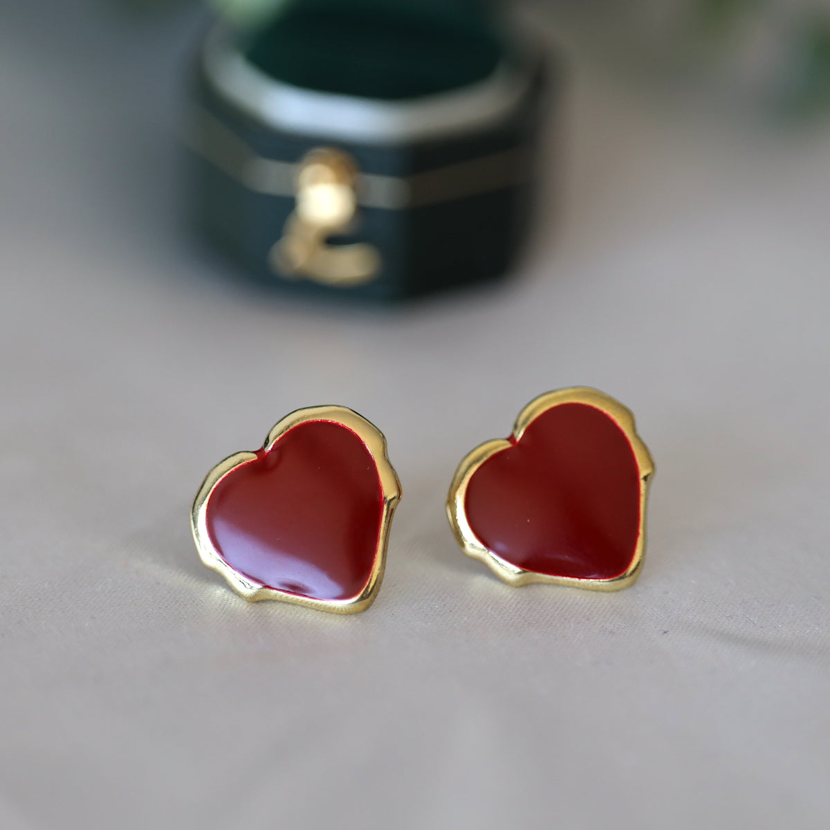 Gold Edged Heart Ear Studs