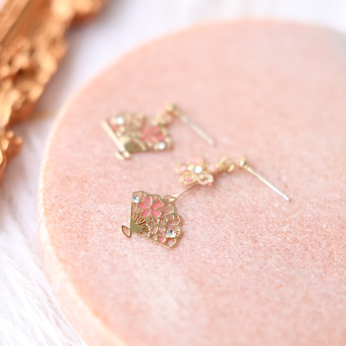 Pink Flower Sakura Fan Earrings