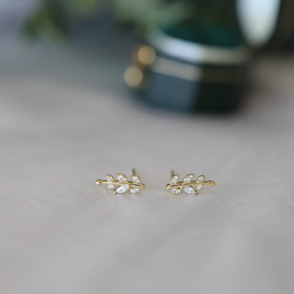 Gold Tiny Leaf Ear Climbers