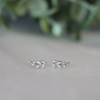 Gold Tiny Leaf Ear Climbers