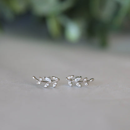 Gold Tiny Leaf Ear Climbers