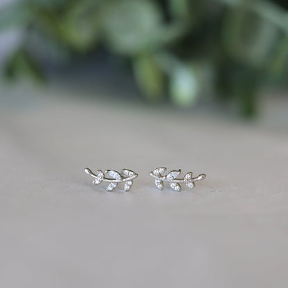 Gold Tiny Leaf Ear Climbers