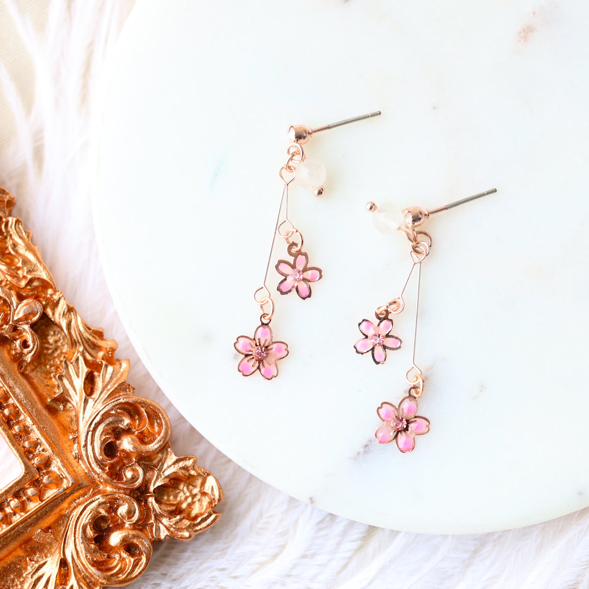 Pink Flower Sakura Earrings