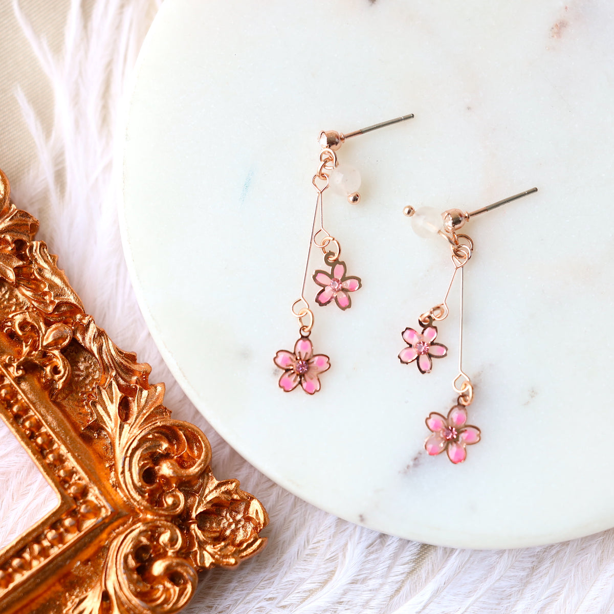 Pink Flower Sakura Earrings