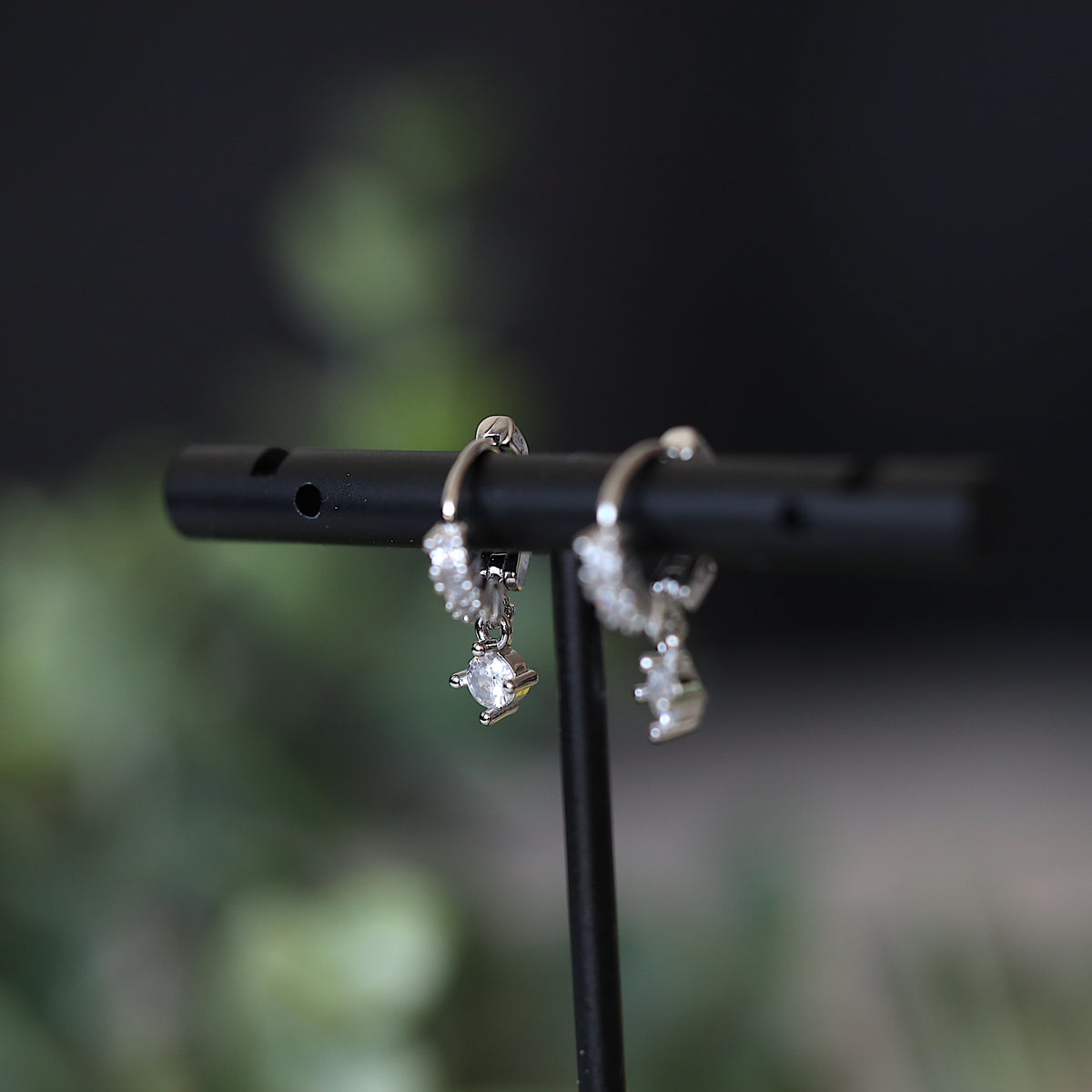 Silver Hoop CZ Drop Earrings