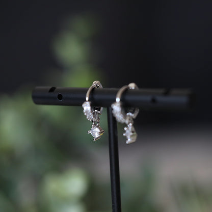 Silver Hoop CZ Drop Earrings
