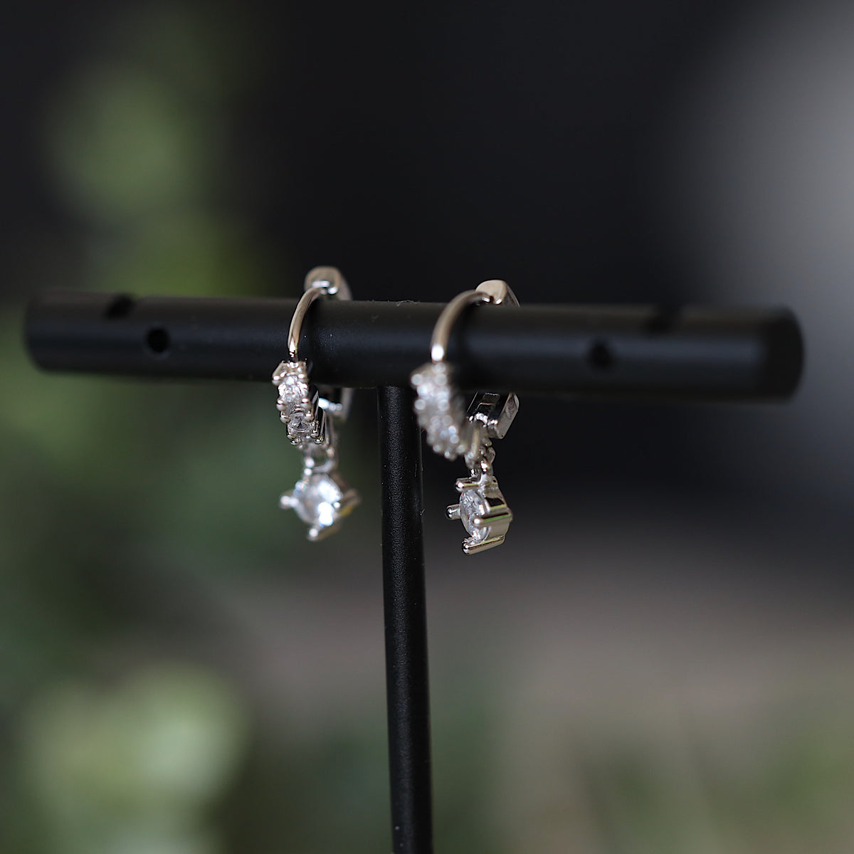 Silver Hoop CZ Drop Earrings