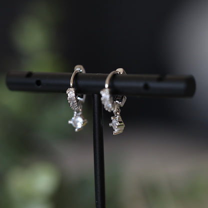 Silver Hoop CZ Drop Earrings