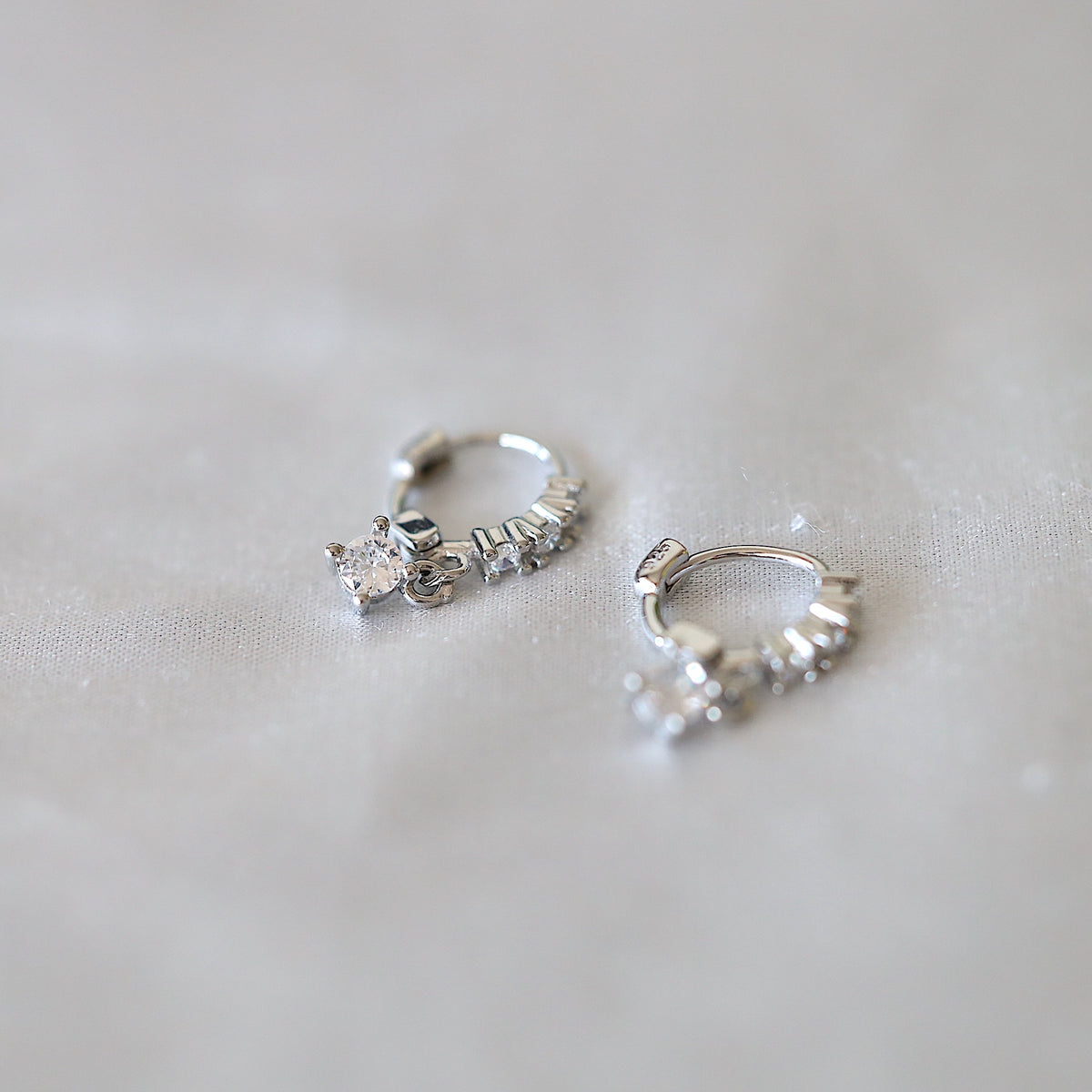 Silver Hoop CZ Drop Earrings