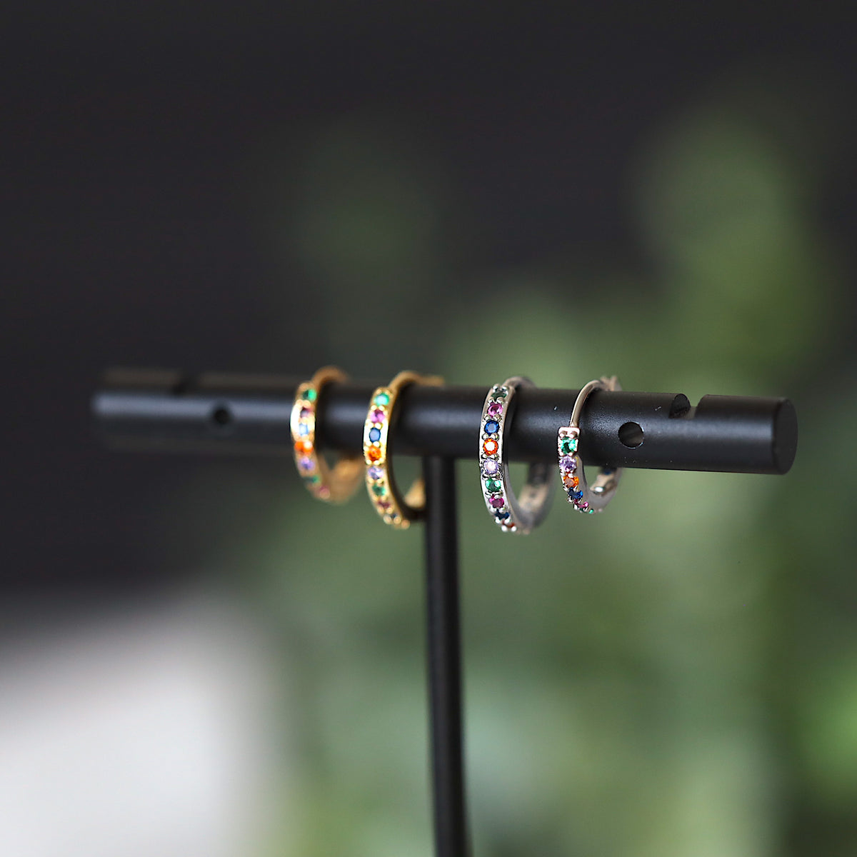 Rainbow stone hoop earrings