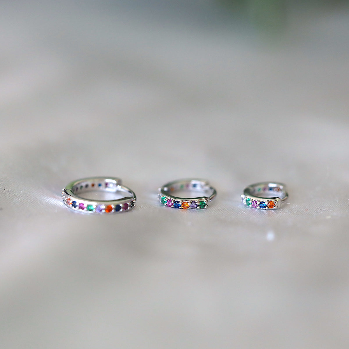 Rainbow stone hoop earrings