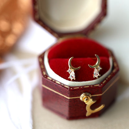 Tiny Gold Moon Ear Studs