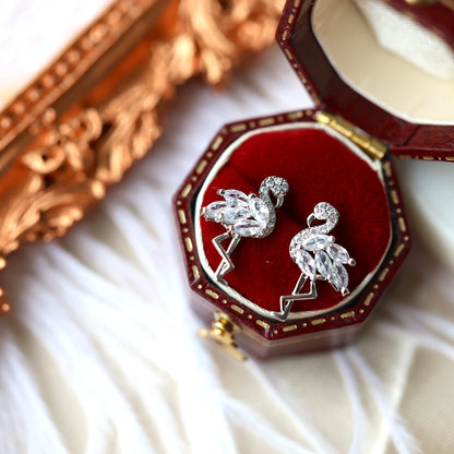 Silver Sparkling Flamingo Ear Studs