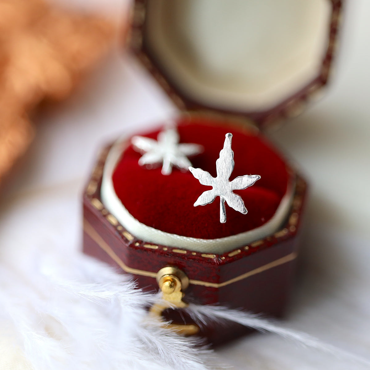 Silver Maple Leaf Ear Studs