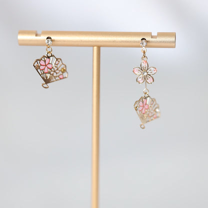 Pink Flower Sakura Fan Earrings