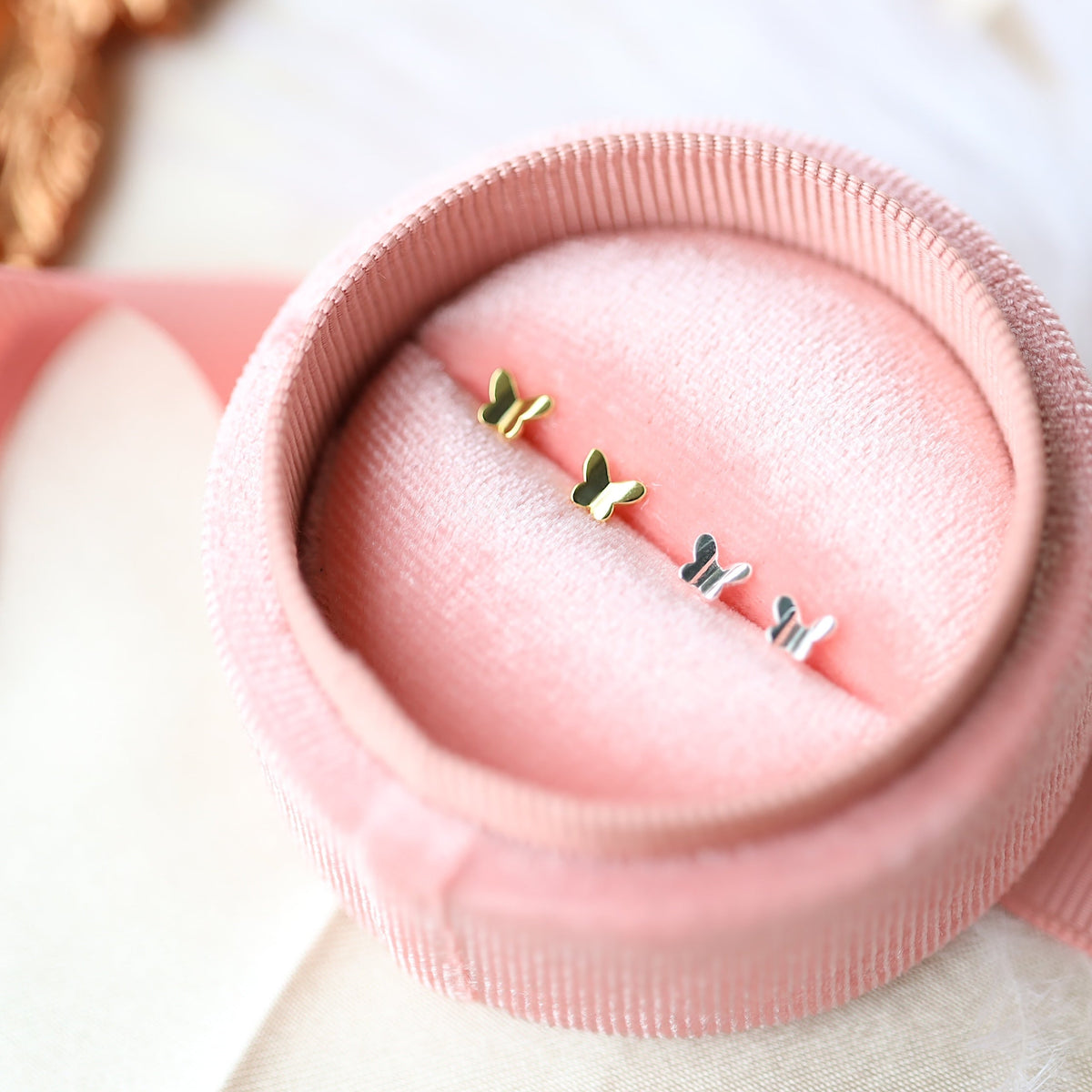 Tiny Gold Butterfly Ear Studs