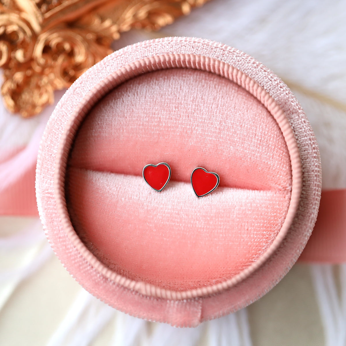 Tiny Red Heart Studs Earrings