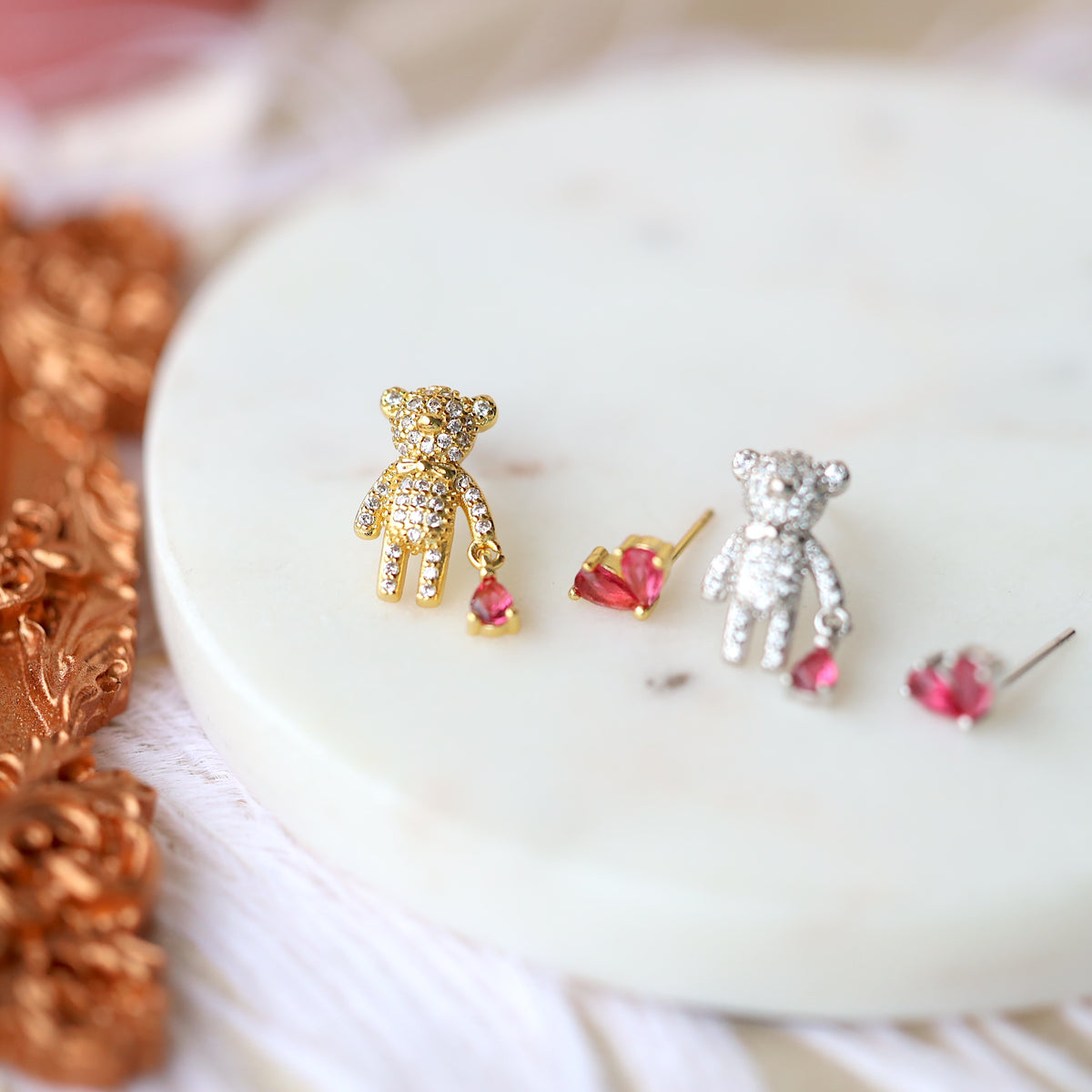 Teddy Heart Bear Earrrings