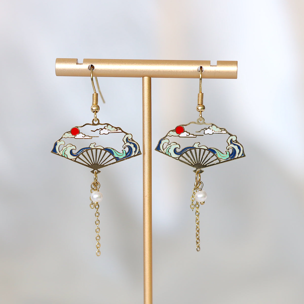 Blue Fan Earrings