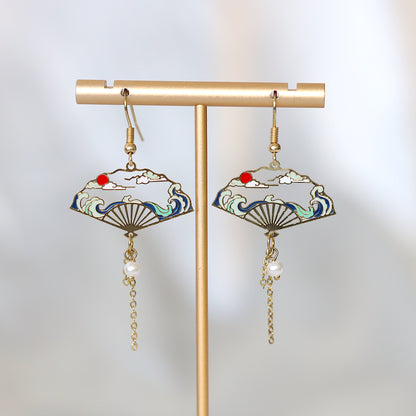 Blue Fan Earrings