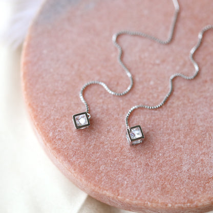 Cube Crystal Drop Threader Earrings