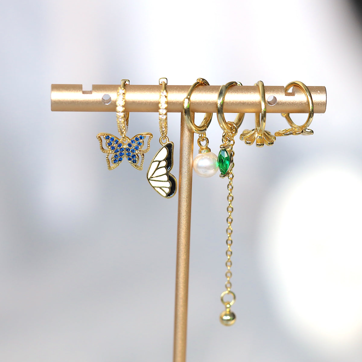 Set of 6 Butterfly Hoop Earrings