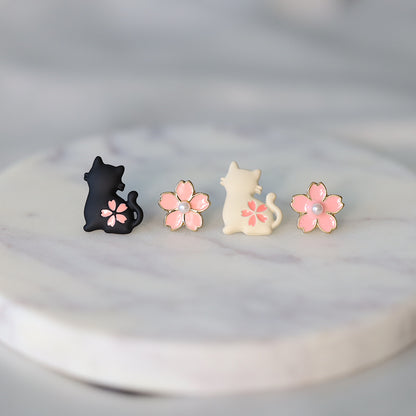 Cat and Sakura Ear Studs