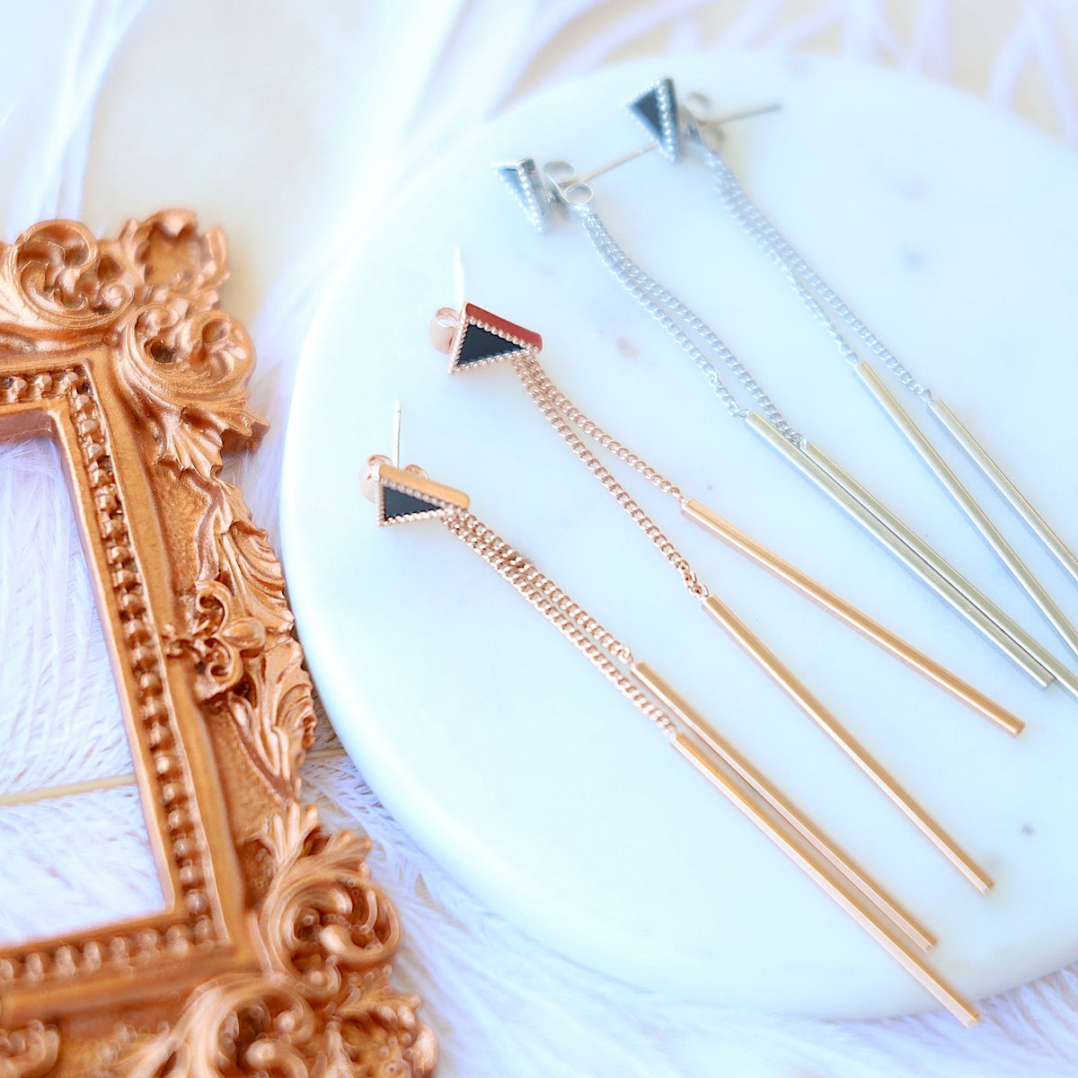 Silver Triangle Dangle Earrings