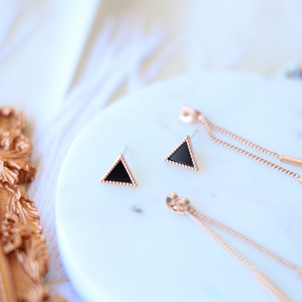 Silver Triangle Dangle Earrings