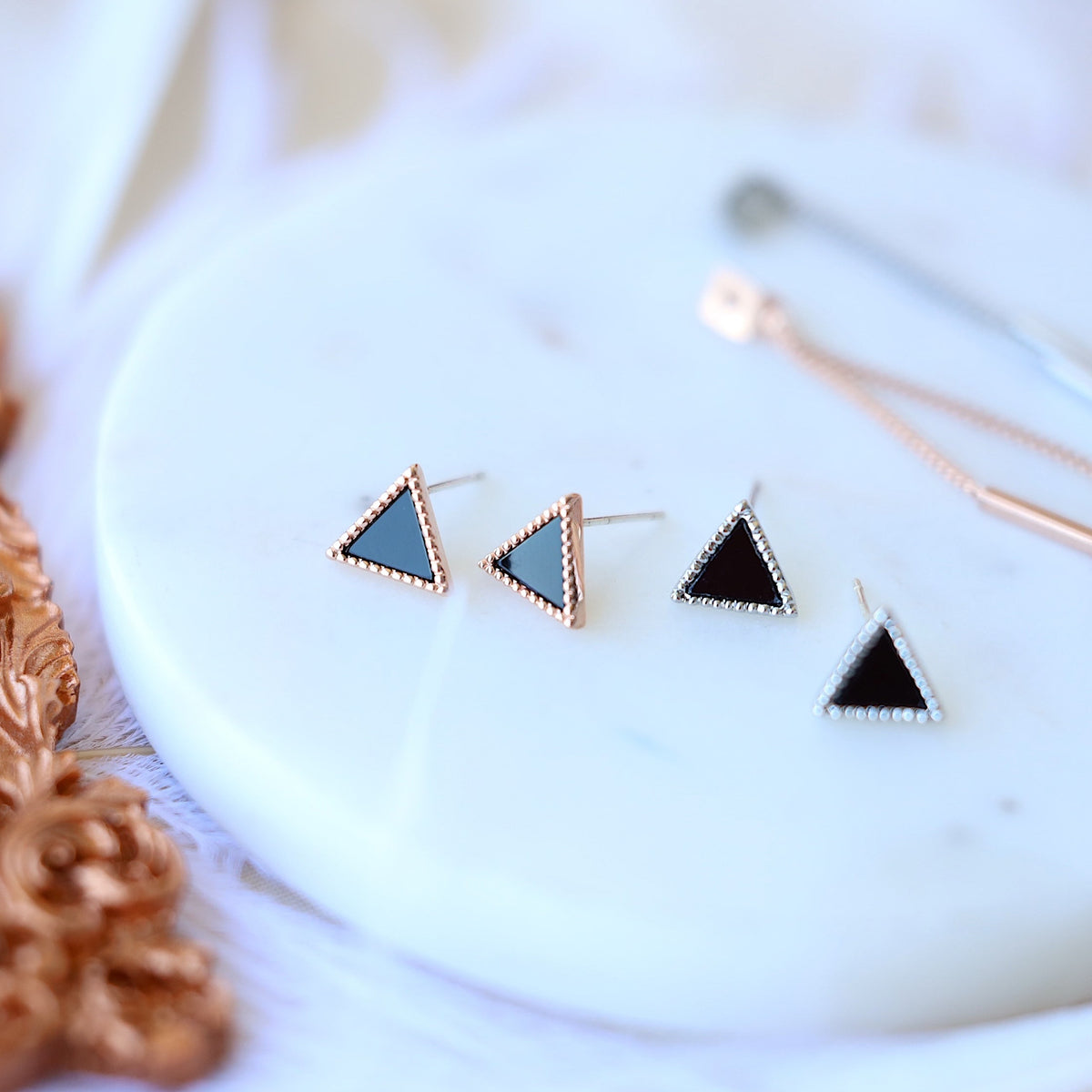 Silver Triangle Dangle Earrings