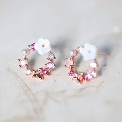 White Flower Wreath Studs