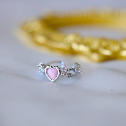 Silver Chain Curb Heart Ring