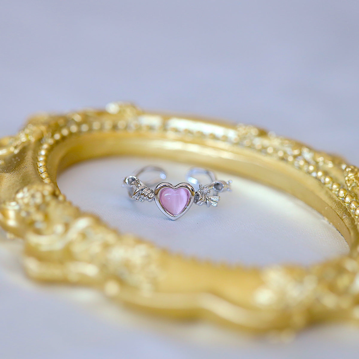 Silver Chain Curb Heart Ring